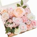 Ling's moment Fake Flowers Box, Faux Artificial Greenery Stems Foam Roses Silk Peony Fabic Flower for Centerpieces Bouquet Wedding Table Floral Vase Bridal Shower Party, Pink & Cream, Grand Combo