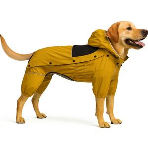 LOVELONGLONG Fleece-Lined Dog Raincoat with Removable Hood  Waterproof Winter Full Body Dog Jacket  Windproof Snowproof Cold-Weather Suit  Yellow-F XL (XL (Back 18"))