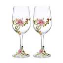 MEIGLQEA Wine Glasses Set of 2, Handcrafted Enamel Flower Red Wine Glasses Champagne Glasses Pretty Floral Goblets for Women Mom Friends Mothers Wife (Pink)
