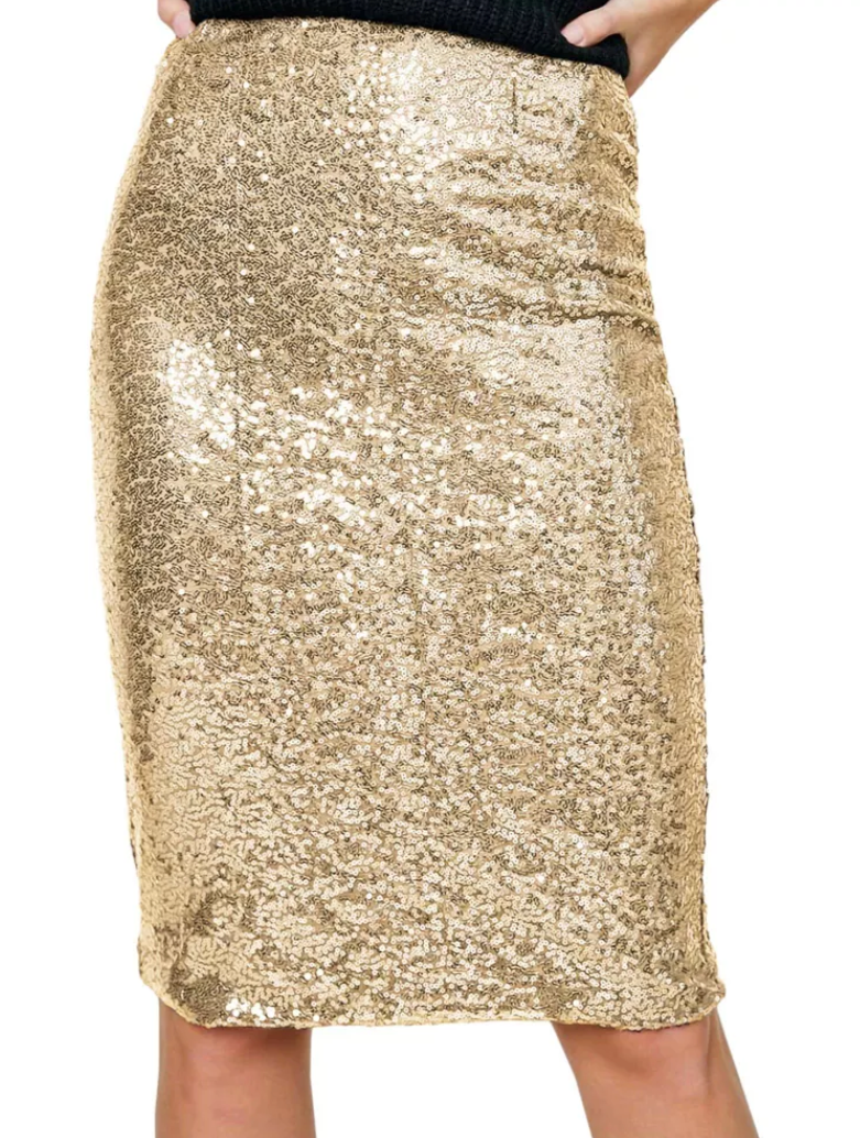 anna-kaci Women's High Waist Sequin Skirt Sparkly Midi Skirts Party Cocktail Bodycon Back Slit M
