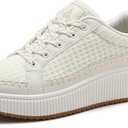 Womens Platform Sneakers Comfortable Casual Arch Casual Tennis Walking Shoes White Beige US 6