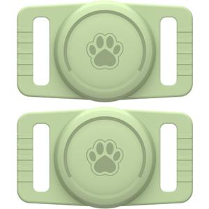 for Airtag Dog Collar Holder 2 Pack,Waterproof Collar Holder for Apple AirTag, Silicone Air Tags Case for Dog Collars (Light Green)