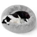 Bedsure Calming Dog Bed for Large Dogs - Donut Washable Large Pet Bed, 36 inches Anti-Slip Round Fluffy Plush Faux Fur Dog Bed, Fits up to 80 lbs Pets, Pale Grey