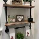 Industrial Pipe Shelf Bathroom Shelves Wall Mounted,19.6in Rustic Wood Shelf with Towel Bar,2 Tier Farmhouse Towel Rack Over Toilet,Pipe Shelving Floating Shelves Towel Holder,Retro Grey