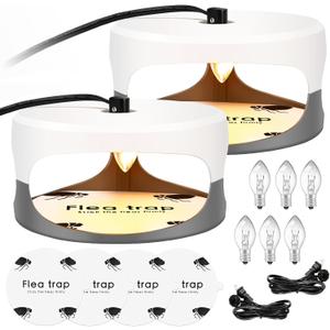 Flea Traps for Inside Your Home 2 Packs, Flea Light Trap for Indoor, Bed Bug Killer with Sticky Pads & Light Bulb Replacement, Natural Fleas Insect Infestation Treatment Trap (White+Grey)