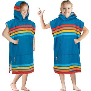 SUN CUBE Kids Changing Robe Surf Poncho, Kids Beach Towels, Hooded Towel for Teens Bath Pool, Microfiber Quick Dry Wearable Poncho with Hood, Swim Towel for Girls 8-12 Years, Sunset Blue