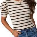 Dokotoo Women's Short Puff Sleeve Summer Sweater 2026 Trendy Crewneck Striped Casual Business Casual Knit Tops S