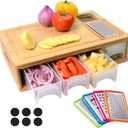 Bamboo Cutting Board with Containers, Lids, and Graters, Large Wood Cutting Board with Containers, Food Dropping Zone, Carving Board with Easy-grip Handle, Juice Groove (Classic-XL)