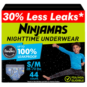 Ninjamas Boys Bedwetting Nighttime Underwear, Size S/M (38-70 lbs), 44 Count, Overnight Protection, Ultra Absorbent, Hypoallergenic