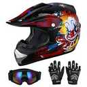Adult Motocross Dirt Bike Helmet with Goggle, Gloves & Mask - DOT/FMVSS-218 Off-Road Motorcycle & ATV Helmet with Adjustable Sun Visor (Small, New Blue Flame) M