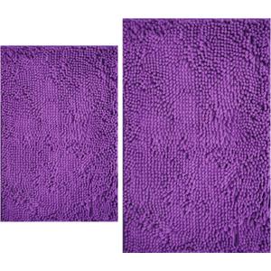 Bathroom Rugs Sets 2 Piece, Extra Soft Chenille Bath Mat Ultra Absorbent Bathroom Rug, Bathroom Mat with Sturdy PVC Non-Slip Bottom, Machine Washable Bath Rugs (20x32 Inch + 16x24 Inch, Purple)
