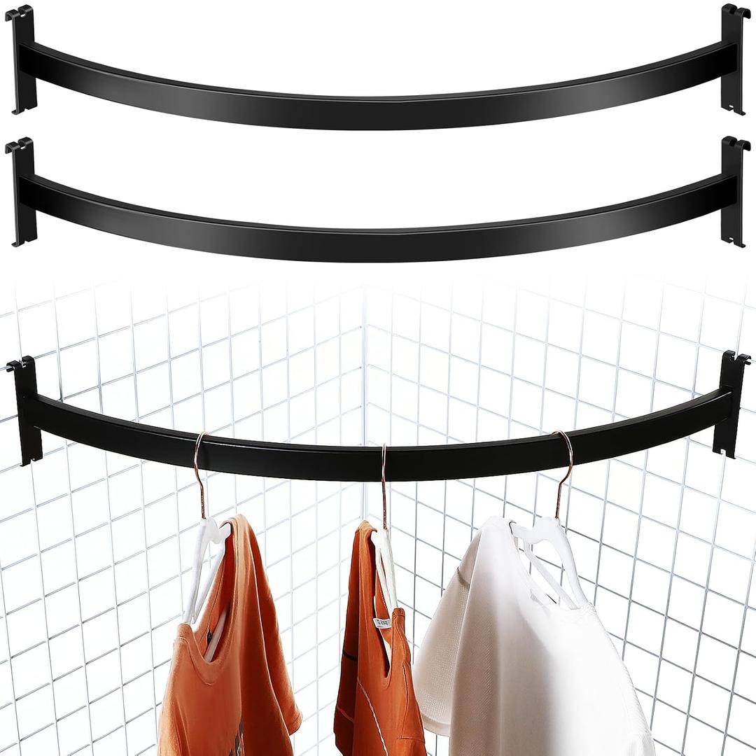 Yaocom 2 Pcs Quarter Circle Hangrail for Wire Grid - 30" L Hang Clothing or Other Merchandise Hanger Grid Wall Bracket for Retail Display Home Use Garage Craft Show Trade Show Business(Black), 30 inches long x 3 inches wide