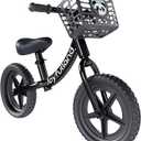 Lightweight Toddler Balance Bike 2-5 Year Old, 12'' Kids Balance Bike with Adjustable Handlebar and Seat, No Pedal Bikes for Kids with Basket, Sticker Pack, Gifts for Boy Girl Age 2-4 (Black)