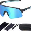 Polarized Cycling Glasses for Men Women Youth, UV400 Mountain Bike Sunglasses for Bicycle Mtb Running Fishing Baseball (Black Frame + Blue)