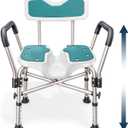Shower Chair U-Shape Seat (450lb) Heavy Duty - Padded Armrests and Back, Shower Chairs for Elderly and Disabled, Handicap, Shower Chair for Inside Shower, Adjustable Height - Teal
