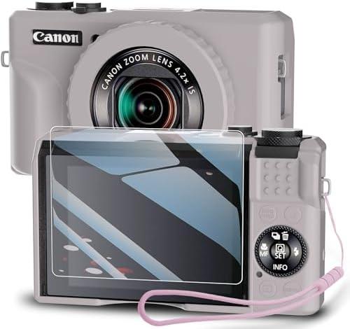 TUOOUT Silicone Case for Powershot G7X Mark II Digital Camera with with Removable Lens Cover and Screen Protector and a Lanyard for Powershot G7X Mark II Accessories -(Rose Grey)