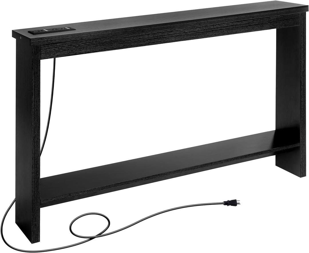 ZGREN Narrow Sofa Table with Outlet, USB Ports and Charging Station - Skinny Console Table for Living Room and Entryway, Black (47W x 7D x 32H)