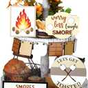 Bucherry 10 Pcs Camping Tiered Tray Decor Set Farmhouse Farm Wood Sign Party Decorations Campfire Centerpiece Decor Barbecue Camping Decorative Trays Rustic Kitchen Decor