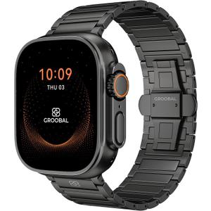 Titanium Band Compatible with Apple Watch Ultra 3/2/1 49mm Band for Men & Series 11/10 46mm, Grade 5 Titanium with DLC Coating for Ultra 3 Watch Band, Easy-Adjust Metal Band & Butterfly Clasp (Black)