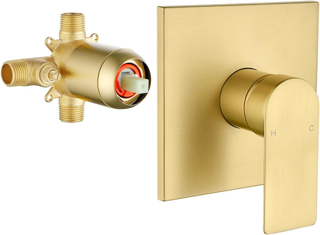 2 Function Shower Valve Kit Single-Handle Shower Valve and Trim Kit Shower Faucet Handle Bathroom Shower Control Valve Kit Rough-In Shower Trim Kit Shower Mixing Valve Brushed Gold