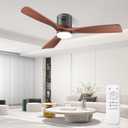 52 Inch Ceiling Fans with Lights and Remote, Solid Wood 3 Blade Modern Ceiling Fan, Quiet DC Motor, 6 Speeds, Dimmable LED, Timer, Indoor & Covered Outdoor Living Room, Bedroom, Patio (Darkwalnut)