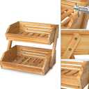 Merysen 2 Tier Wooden Fruit Basket For Kitchen, Bread Vegetable Fruit Basket Bowl Stand, Farmhouse Fruit Bowl for Countertop, Large