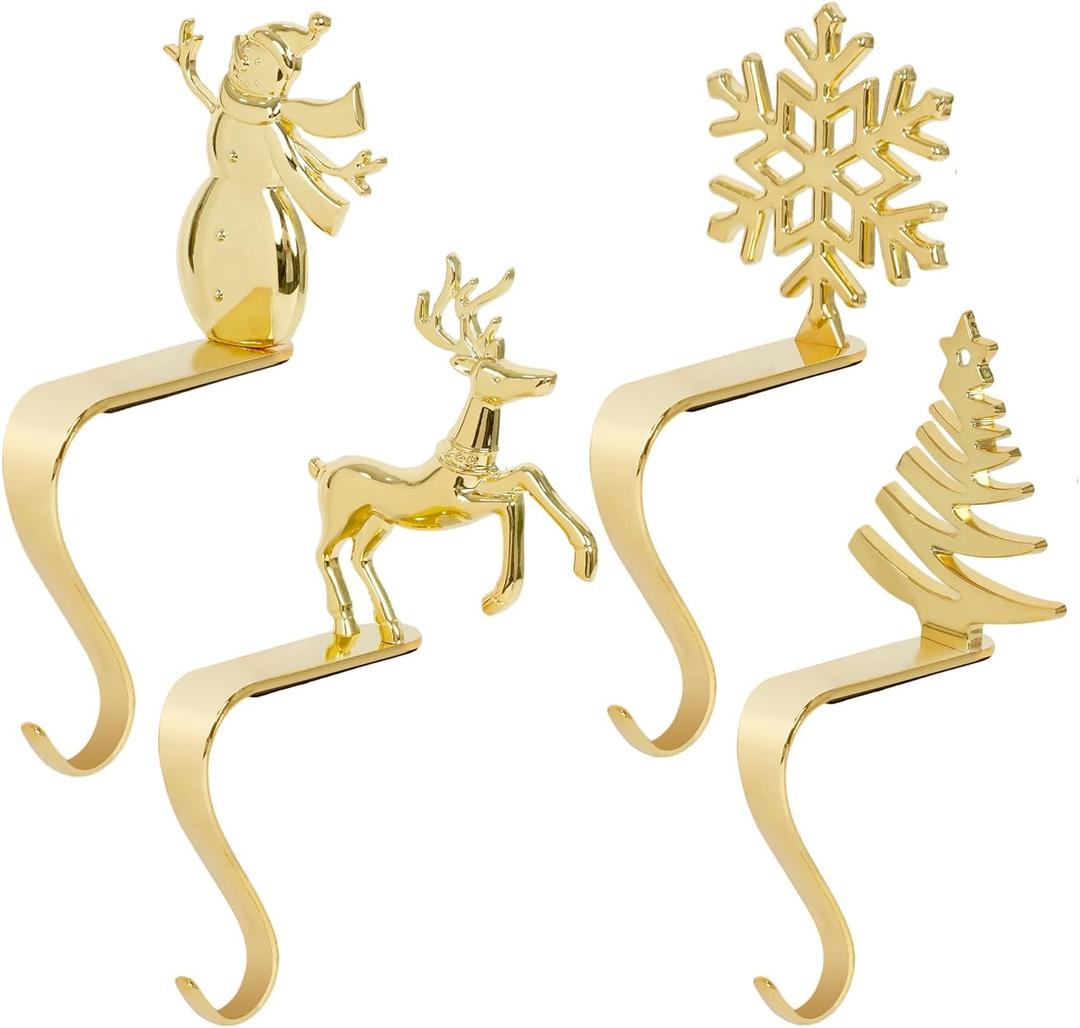 Christmas Stocking Holders Stocking Hanger of 4, Suitable for Fireplace Home Christmas Decorations (Style 1)