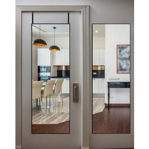 DMWOODFL 48"x14" Over The Door Full Length Mirror - Wall Mounted or Hanging with 2 Metal Hooks, Space-Saving Black Mirror for Bedroom, Bathroom, Living Room Decor