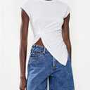 Verdusa Women's Y2k Asymmetrical Tops Cap Sleeve Going Out Tee Shirts (White, S)