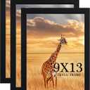 9 x13 Picture Frame Set of 3, 9 x13 Black Wooden Frame Wall Gallery Poster Photo frame with Shatter Resistant Plexiglass,Horizontal and Vertical Formats for Wall Hanging, best gift