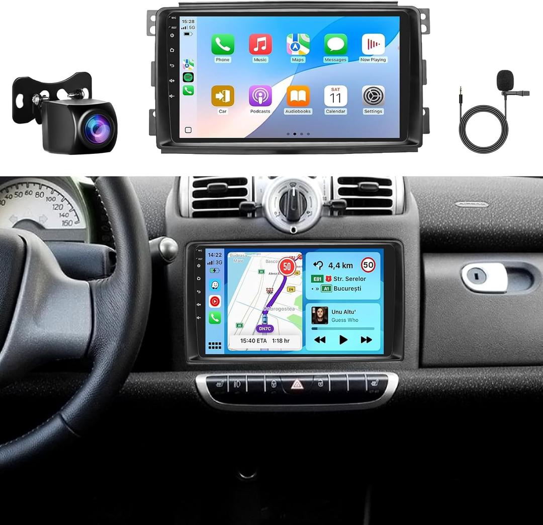 8Core 6GB+128GB Android 13 Radio For Mercedes Benz Smart Fortwo 2005-2010 Car Stereo with 9-Inch 1280x800 IPS Touchscreen,Wireless Carplay/Android Auto GPS DSP 46EQ 5.1Bluetooth WiFi FM/RDS SWC Camera