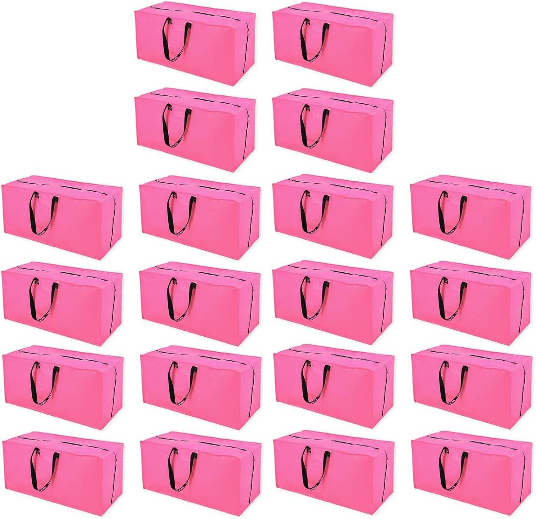 Pink Moving Bags - 20 Pack Extra Large Heavy Duty Storage Bags With Zipper & Reinforce Handles | 29x14x13 Inch Moving Tote Bags Bulk For Clothing, Shoes, Travel