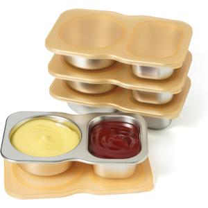 4 Pack Stainless Steel 2-Compartment Small Snack Containers with Lids 5.3oz Lunchable Meal Prep Containers for Adult Reusable Divided Stackable Bento Lunch Box Accessories for Home Travel