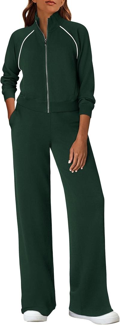 PRETTYGARDEN Womens 2 Piece Outfits Sweatsuits 2026 Fall Full Zip Sweatshirts Workout Pants Matching Lounge Sets Tracksuits (Green, S)