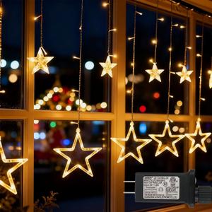 12 Stars 138 LED Fairy Tale Lights Star String Lights Star Curtain Lights with Timer 8 Mode Memory Function, Hangable, Suitable for Christmas, Wedding, Party, Home Decoration, Warm White
