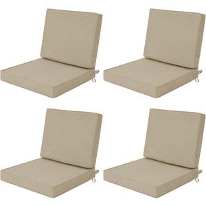 Outdoor Chair Cushions Set of 4, Water-Resistant & Fade-Resistant, Patio Furniture Deep Seat Cushions Replacement with Back, Non-Slip Bottom, Removable Cover, 24 x 24 Inch, Natural