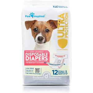 Paw Inspired Disposable Dog Diapers | Female Dog Diapers Ultra Protection | Diapers for Dogs in Heat, Excitable Urination, or Incontinence (12 Count, Small)