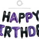 TONIFUL Happy Birthday Balloons Banner 16 Inch Mylar Foil Letters Birthday Sign Banner Bunting Reusable for Girls Boys Kids & Adults Birthday Decorations and Halloween Party Supplies（Black Purple）