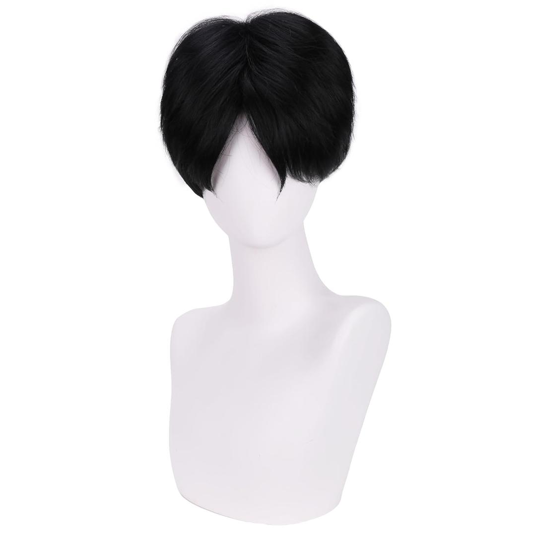 Natural Black Wigs for Mens Straight Black Wig Cosplay Wig Daily Halloween Costume Synthetic Wigs(Small Head)