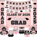 Graduation Decorations Class of 2025 Pink Graduation Party Decor Set include Congrats Grad Banner Backdrop Class of 2025 Balloons Party Supplies