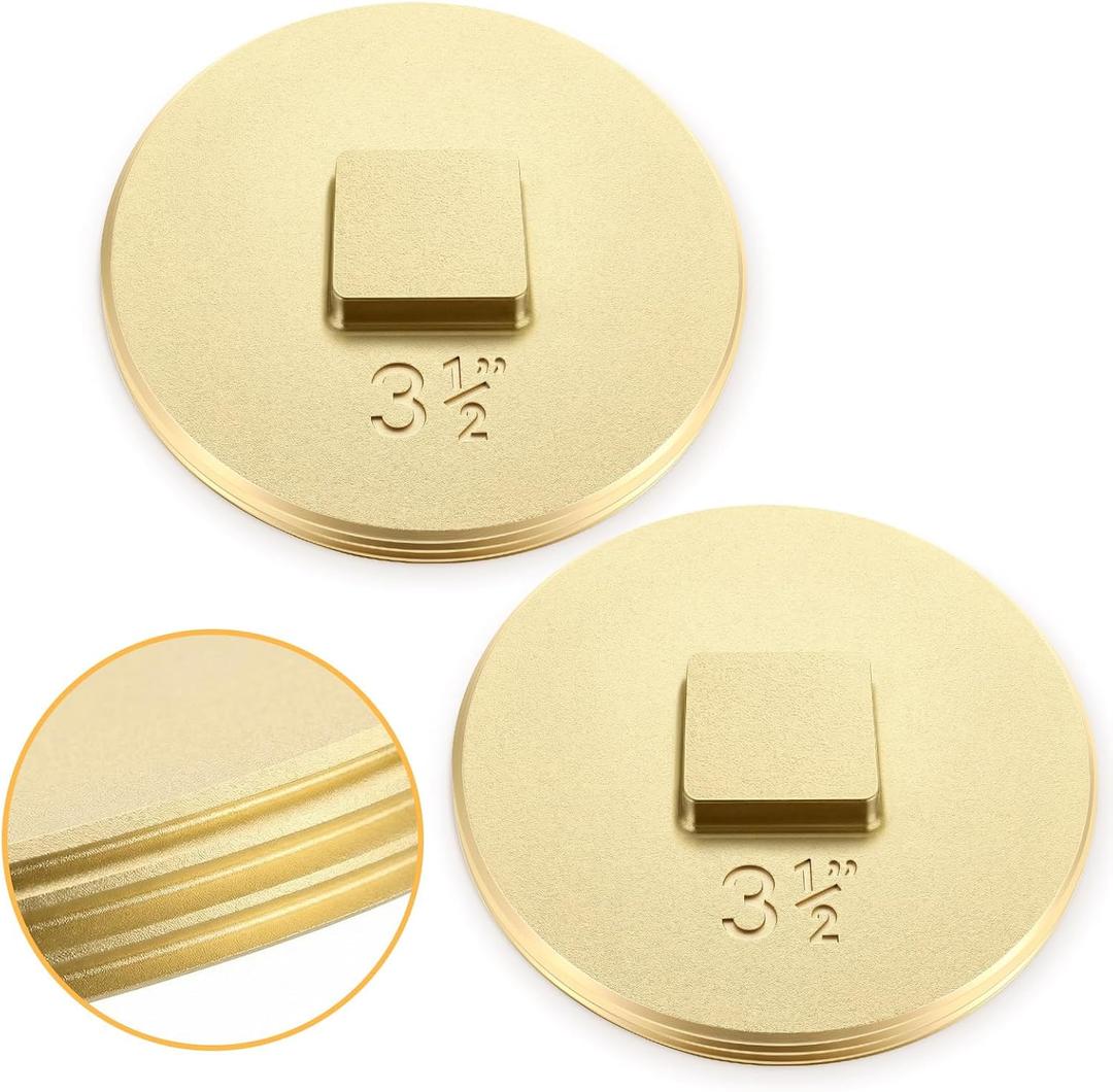 Therwen 2 Pcs 3.5 Inch Sewer Cleanout Cap Slotted Brass Cleanout Plug Wrench Sewer Clean Cover for Drain, Waste, and Vent Purposes(Convex)