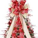 Christmas Tree Topper Bow, 44X12 Inch Artificial Xmas Tree Flower Topper Decor, for Family, Wedding, Birthday Party, Indoor Outdoor Thanksgiving Christmas Decoration - Red/Gold/Snowflake.