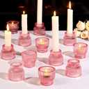 12pcs Pink Taper Candle Holders, Glass Candlestick Holders, Tea Light Candle Holder for Wedding Centerpieces Table Decorations, Votive Candle Holders for Baby Shower