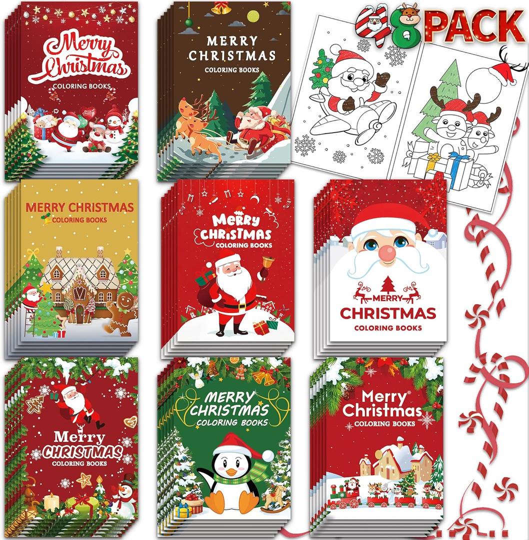 48 Pack Christmas Coloring Books for Kids Girls Boys, Xmas Holiday Party Favors Gifts Bulk Coloring Books, Xmas Stockings Goodie Bags Stuffer Filler Fun Holiday Party Supplies