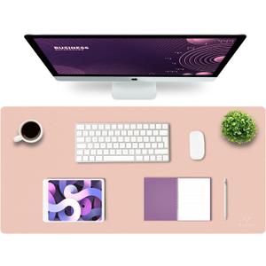 K KNODEL Large Office Leather Desk Mat, Mouse and Keyboard Pad, Computer and Laptop Mat, Desktop Protector and Cover, Writing Pad and Blotter (35.4"x17", Pink)