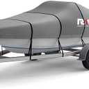 RKV86 Trailerable Boat Cover, 17'- 19' Heavy Duty 600D Waterproof Tarp Covers with Storage Bag, Marine Grade Polyester Canvas, Fits 17-19ft Bass Boat, V-Hull, Tri-Hull, Runabout Bowrider Boat (Gray)