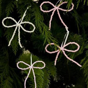 2 x 12 Pcs Pearl Bow Ornaments for Christmas Tree Pink and White Pearl Bows Hanging Decoration Coquette Bead Bowknot Tree Topper Decor for Xmas Wreaths Garland Cake Bouquets Gift Wedding Birthday