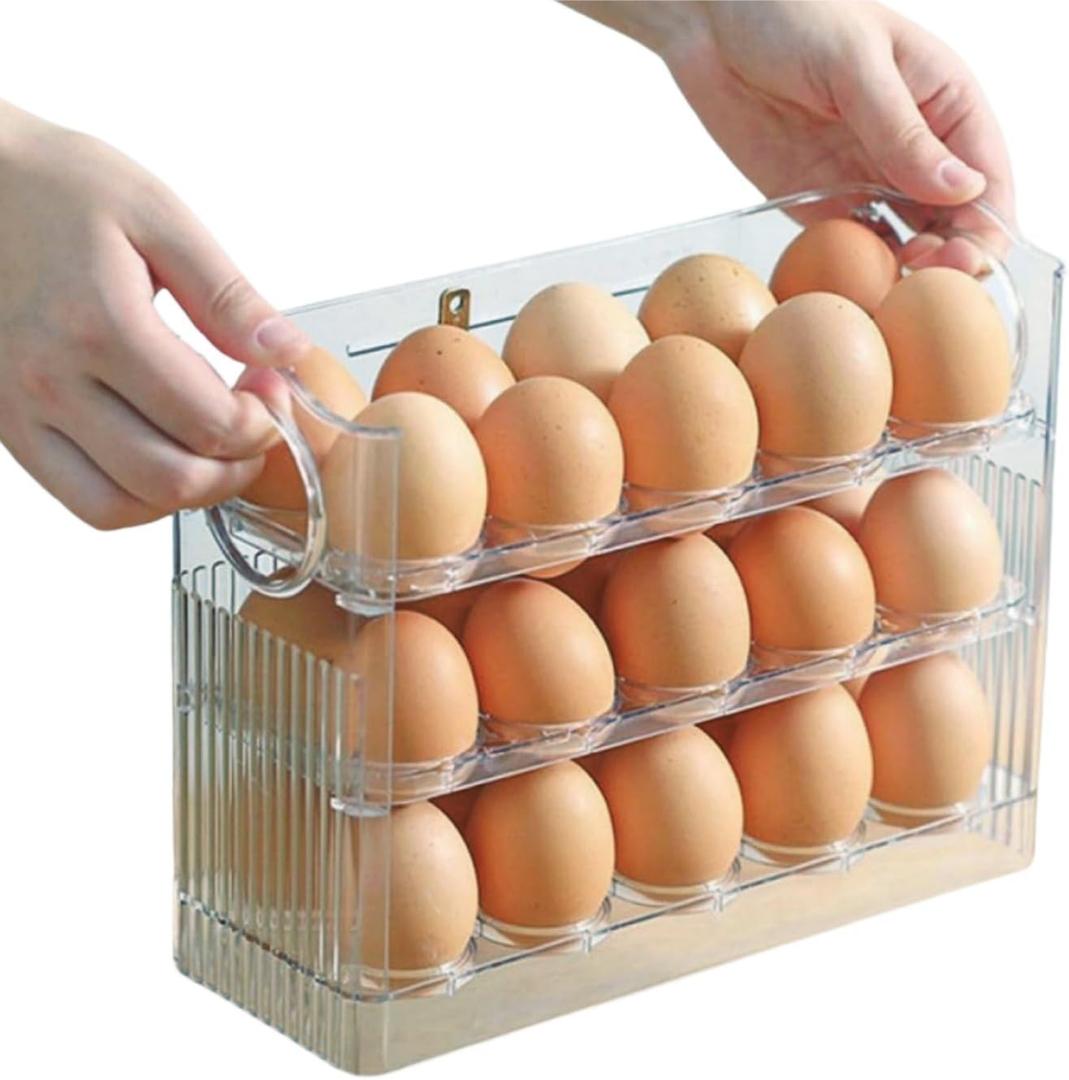 YWHWXB Egg Holder for Fridge,3 Tiers Egg Organizer,Automatic Rebound Egg Dispenser with Timers,30 Eggs Container for Kitchen Countertop and Refrigerator (White)