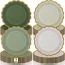 120 Pcs Gradient Sage Green Paper Party Plates 9 Inch Scalloped Disposable Dessert Plates for Coquette Bridal Pink Bow Gender Reveal Wedding Birthday Baby Shower Party Supplies