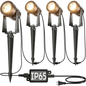 SUNTHIN Outdoor Landscape Lighting, 4 Pack Outdoor Spot Lights with Transformer for Yard, Plant, Lawn, Tree, Flags, House, Garden, Fence Use, IP65 Waterproof & Connectable